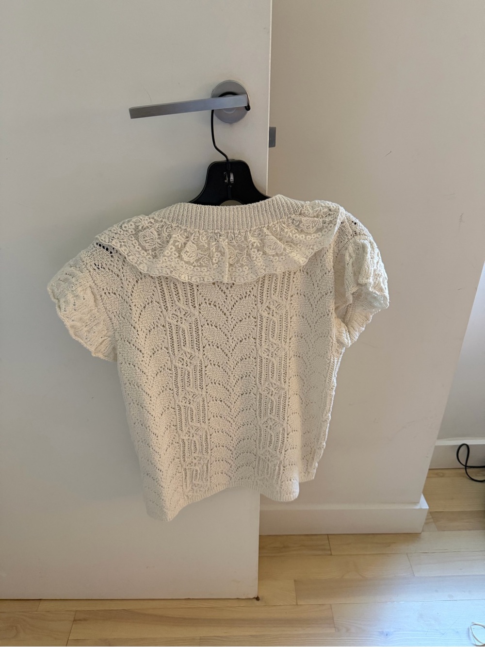 Zara Cream Lace-Collar Knit Short Sleeve Top